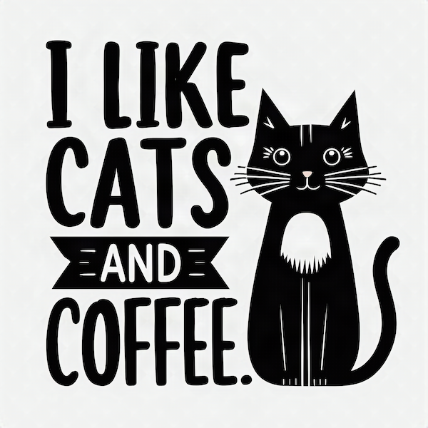 I Like Cats and Coffee magnet with bold black typography and cute black cat illustration on white background