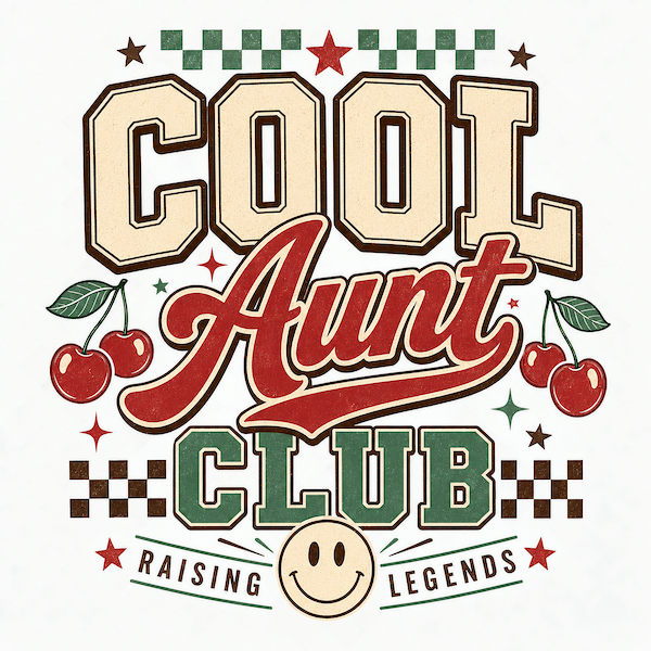 Cool Aunt Club Square Glossy Magnet retro design with cherries and smiley face