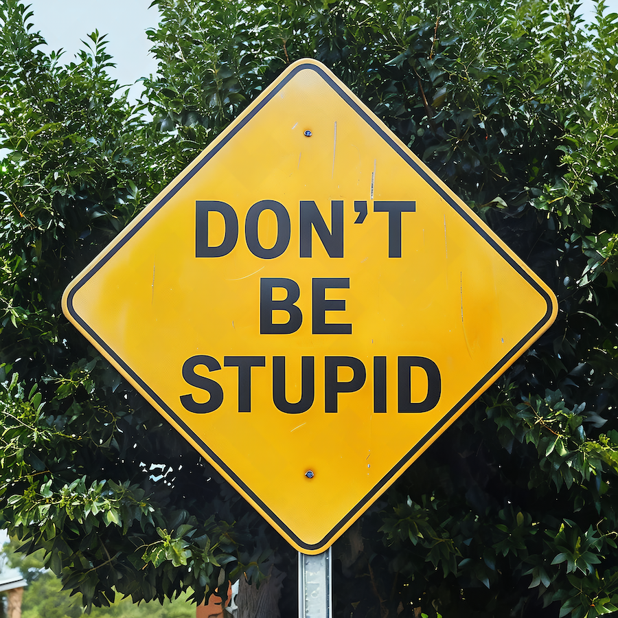 Don't Be Stupid yellow caution sign square glossy magnet