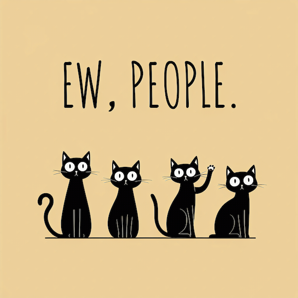Ew People magnet featuring four black cats sitting in a row