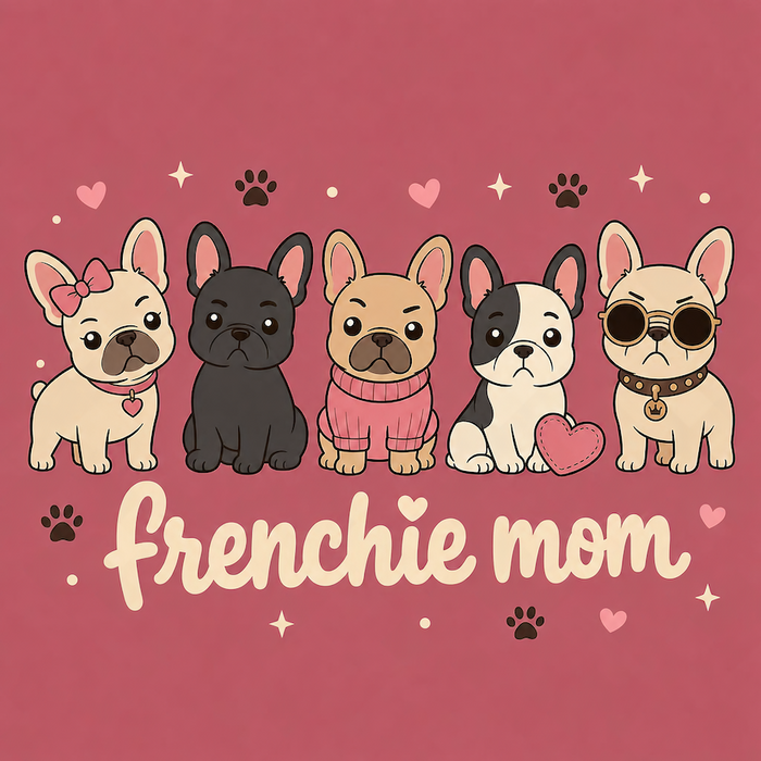 Frenchie Mom cute kawaii French Bulldog squad pink square glossy magnet