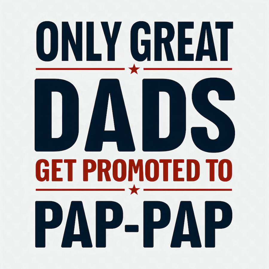 Only Great Dads Get Promoted to Pap-Pap magnet with bold navy and red typography and red star accents on white background