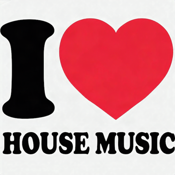 I Love House Music magnet with iconic I heart design featuring bold black I letter large red heart and bold black House Music typography on clean white background