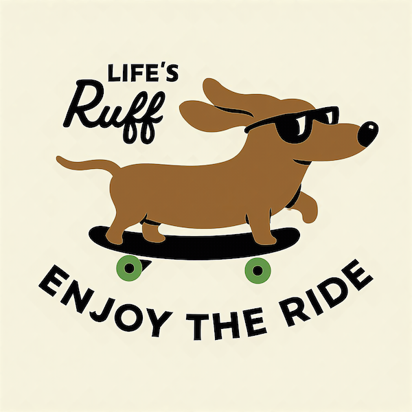 Life's Ruff Enjoy the Ride magnet featuring a cool dachshund wearing sunglasses on a skateboard