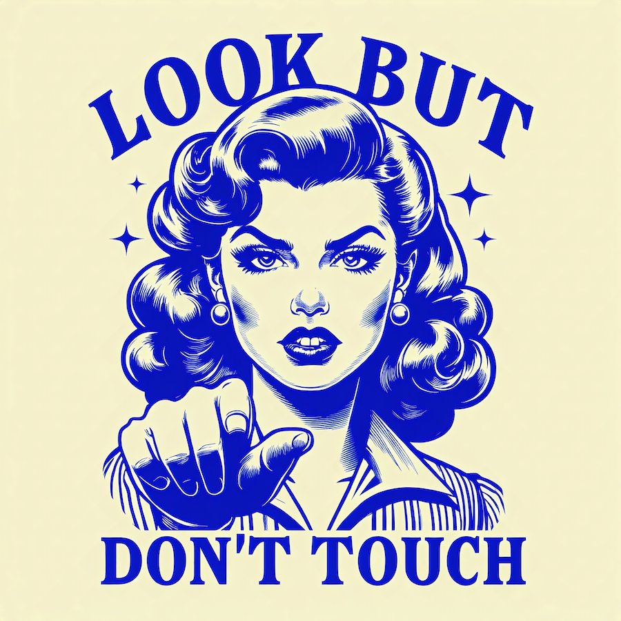 Look But Don't Touch retro blue vintage woman square glossy magnet