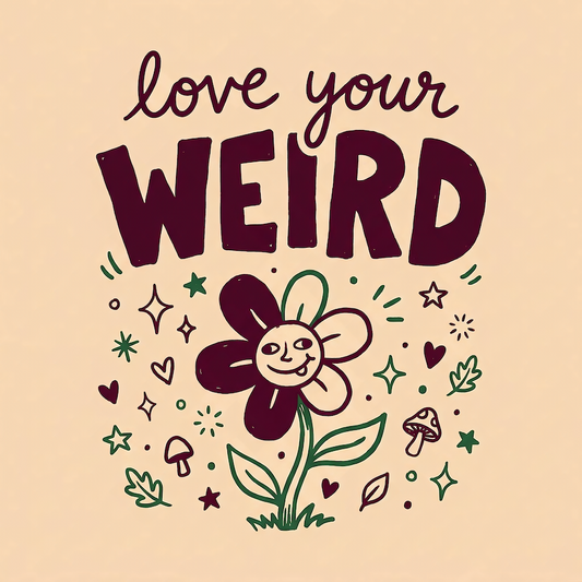 Love Your Weird retro illustrated flower hand-lettered square glossy magnet