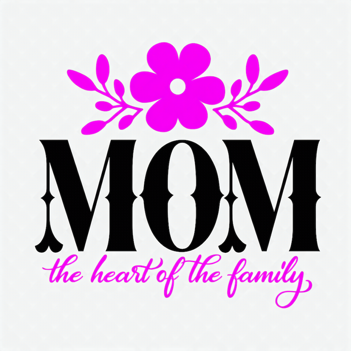 Mom The Heart of the Family pink floral typography square glossy magnet