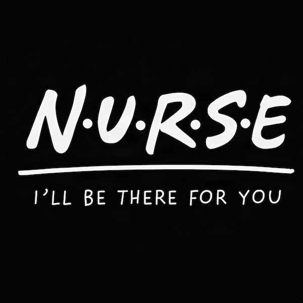 N.U.R.S.E I'll Be There for You magnet with bold white Friends TV show parody hand-lettered typography on black background