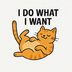 I Do What I Want Cat magnet featuring a chonky smug orange tabby cat lounging with bold black I Do What I Want typography on white background