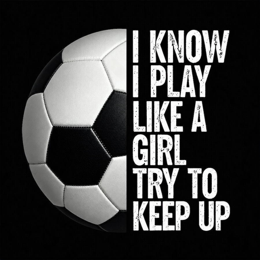 I Know I Play Like A Girl Try To Keep Up soccer bold white typography black square glossy magnet