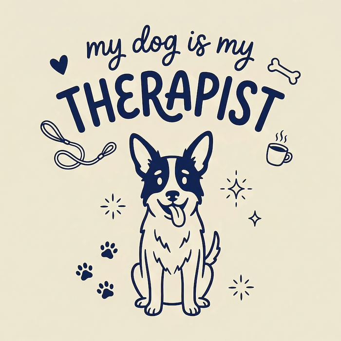 My Dog Is My Therapist navy blue illustrated corgi square glossy magnet