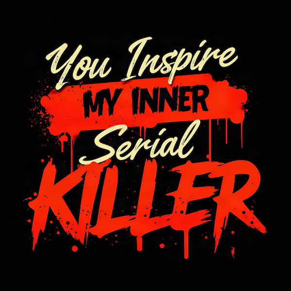 You Inspire My Inner Serial Killer magnet with dripping red and cream typography on black background